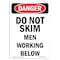Signmission OSHA Sign, Portrait Do Not Skim Men Working Below, 18in X 12in Rigid Plastic, 12" W, 18" L, Portrait OS-DS-P-1218-V-1881 - alternate 1